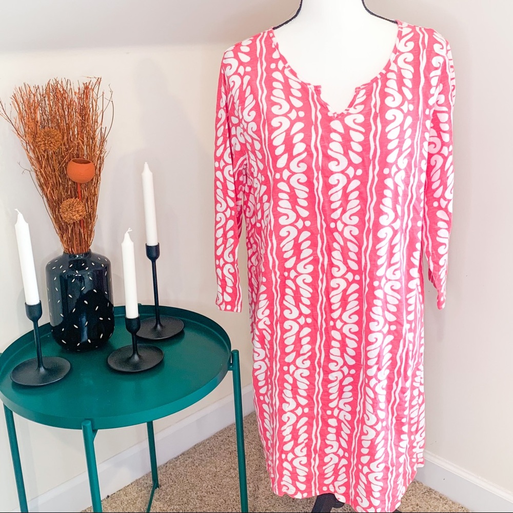 Caribbean Joe Pink White Tropical Cotton Dress